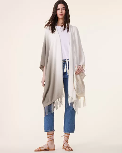 Kujten Capes & Ponchos | Tie & Dyes | Cape Aviva Dip Dye Cape u00e0 Franges Cachemire Femme, 2 fils KAKIBLANC