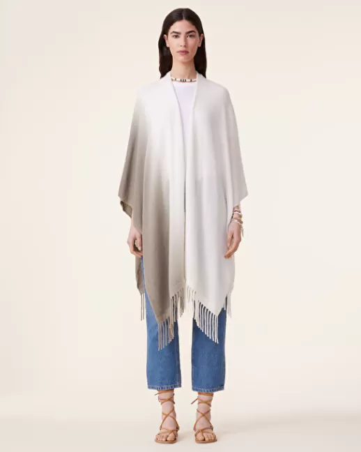 Kujten Capes & Ponchos | Tie & Dyes | Cape Aviva Dip Dye Cape u00e0 Franges Cachemire Femme, 2 fils KAKIBLANC
