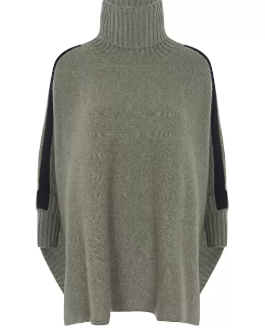 Kujten Capes & Ponchos | Poncho Ciara Smoking Poncho Cachemire Col Roulu00e9 Bande Smok, 10 fils KAKICHINE